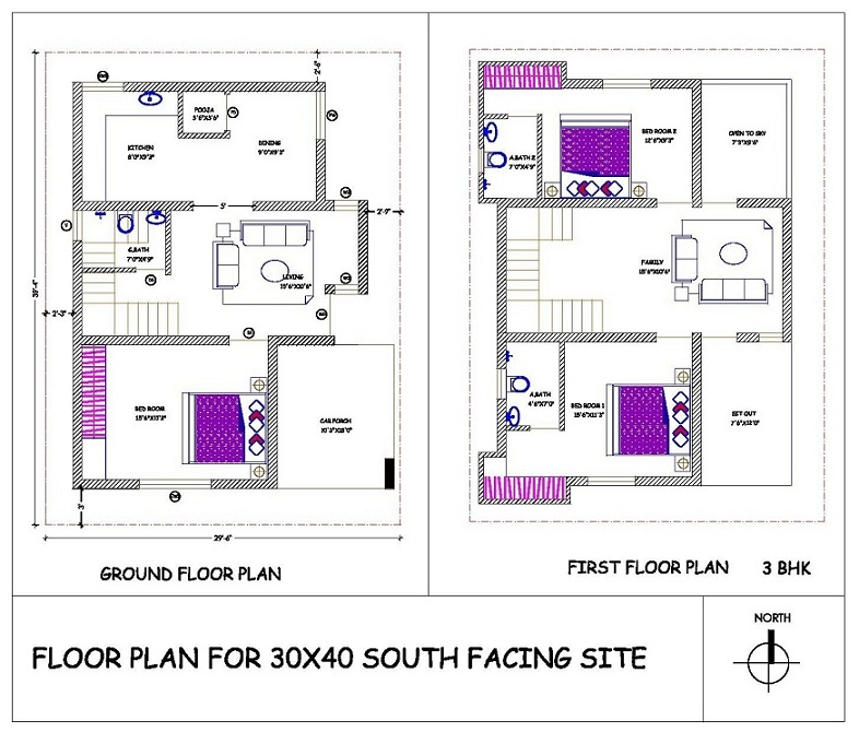 30 x 40 South Facing Floor Plan 1